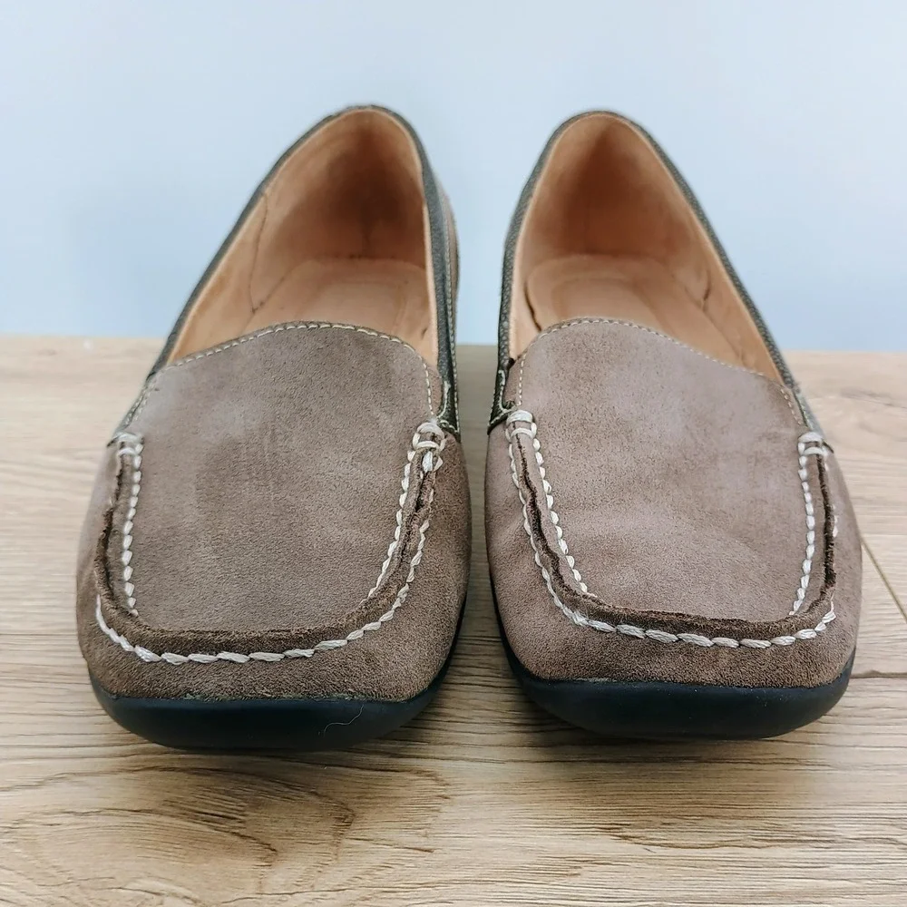 Naturalizer Womens 8.5 Taupe Leather Slip On Loafer Casual Walking Shoes